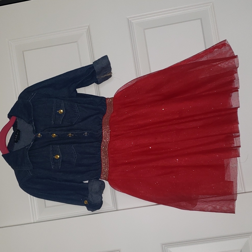 Denim and red dress, lilt brand size XXS 4/5